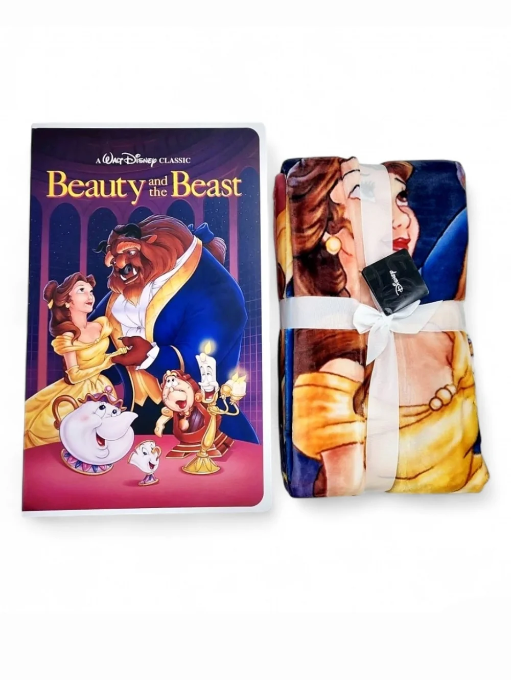 NIB Disney Classic BEAUTY AND THE BEAST VHS Boxed Silk Touch Throw, 50